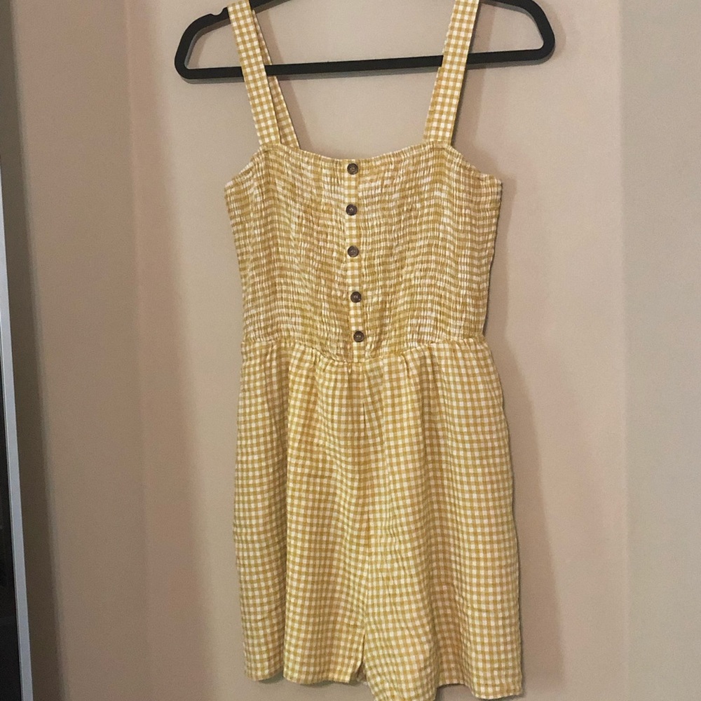Yellow gingham romper